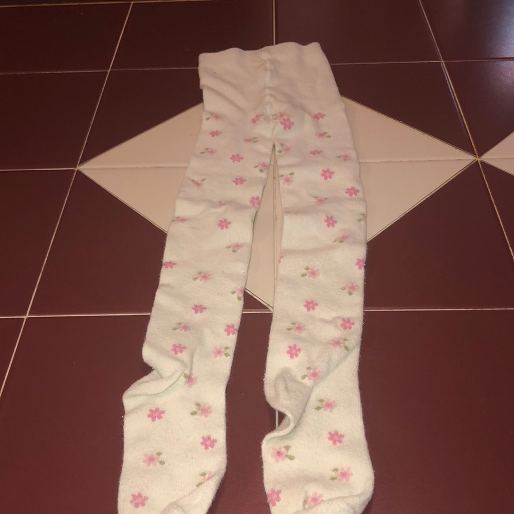 4/$35 White floral cotton tights. Size 5-7